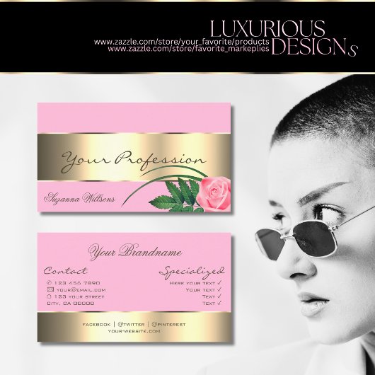 Rosa mit Golddekor und Niedliche Rose Blume Modern Visitenkarte