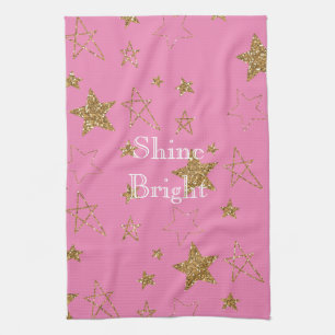 Rosa mit goldenen Sternen Geschirrtuch