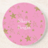 Rosa mit goldenen Sternen Getränkeuntersetzer (Vorne)