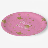 Rosa mit goldenen Sternen Pappteller (Schrägansicht)