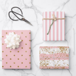 Rosa mit goldener Glitzer Hochzeit  Geschenkpapier Set