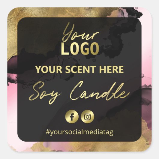 Rosa mit goldfarbenen schwarzen Sojakonzern Quadratischer Aufkleber (Vorderseite)