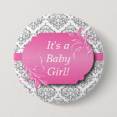 Rosa mit grauem Damast-Muster Button (Vorderseite)