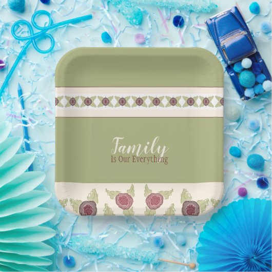 Rosa mit Grün und Pflaume Pappteller (Party)