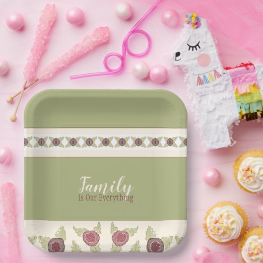 Rosa mit Grün und Pflaume Pappteller (Party)