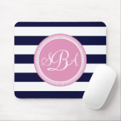 Rosa Mit Monogramm blauer Streifen Personalisiert Mousepad (Mit Mouse)