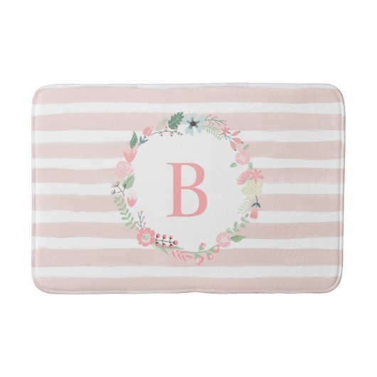 Rosa Mit Monogramm Blumenregen Badematte (Vorderseite)
