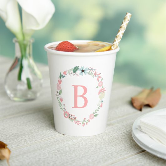 Rosa Mit Monogramm Blumenregen Pappbecher (In Situ)