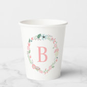 Rosa Mit Monogramm Blumenregen Pappbecher (Vorderseite)