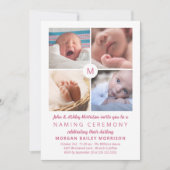 Rosa Mit Monogramm Fotocollage Namensfeier Einladung (Vorderseite)