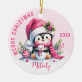 Rosa Mit Monogramm Frohe Weihnachten Niedlich Ping Keramik Ornament (Vorne)