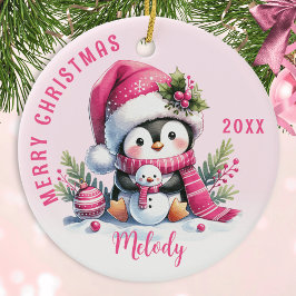 Rosa Mit Monogramm Frohe Weihnachten Niedlich Ping Keramik Ornament