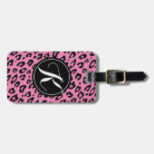 Rosa mit Monogramm Leoparddruck-Gepäckumbau Gepäckanhänger (Vorderseite horizontal)