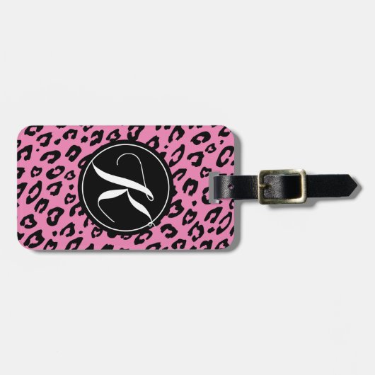Rosa mit Monogramm Leoparddruck-Gepäckumbau Gepäckanhänger (Vorderseite horizontal)
