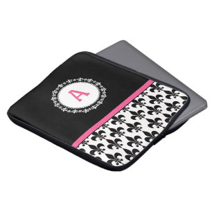 Rosa mit Monogramm Lilien-Laptop-Hülse Laptopschutzhülle