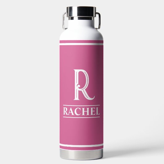 Rosa Mit Monogramm Wasserflasche Trinkflasche (Vorderseite)