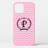 Rosa mit Monogramm Zickzack Muster iPhone 12 Fall Case-Mate iPhone Hülle (Rückseite)