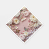 Rosa mit Pfingstrosen und Schmetterlingen Serviette (Ecke)