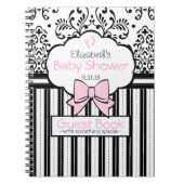 Rosa mit schwarzem Damast-Babyparty-Gast-Buch Notizblock (Vorderseite)