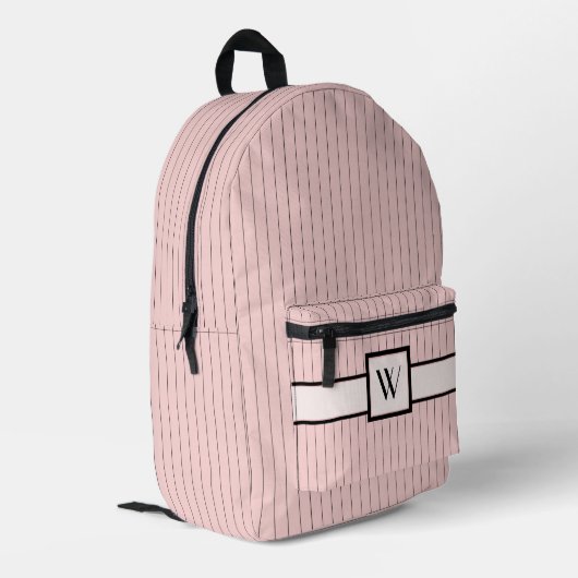 Rosa mit schwarzem Pinstreifen Bedruckter Rucksack (Rückseitige Ecke links)