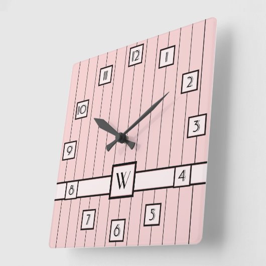 Rosa mit schwarzem Pinstreifen Quadratische Wanduhr (Winkel)