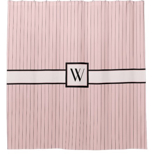 Rosa mit schwarzem Pinstripes Duschvorhang (Vorderseite)