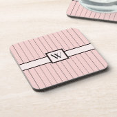 Rosa mit schwarzem Pinstripes Square Untersetzer (Linke Seite)