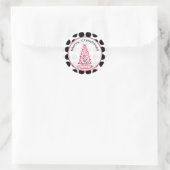 Rosa mit schwarzer Polka Dots Weihnachtsbaum Stick Runder Aufkleber (Tasche)