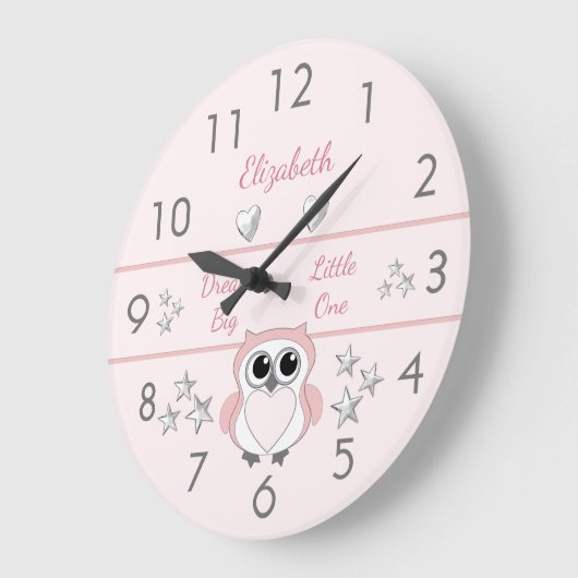 Rosa mit silbernen Sternen und Name Große Wanduhr (Winkel)