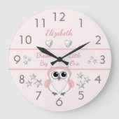 Rosa mit silbernen Sternen und Name Große Wanduhr (Vorderseite)