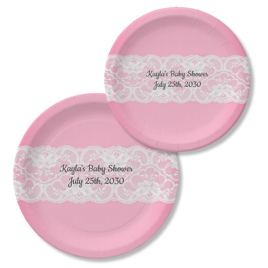 Rosa mit Spitzen-Baby-Dusche Pappteller