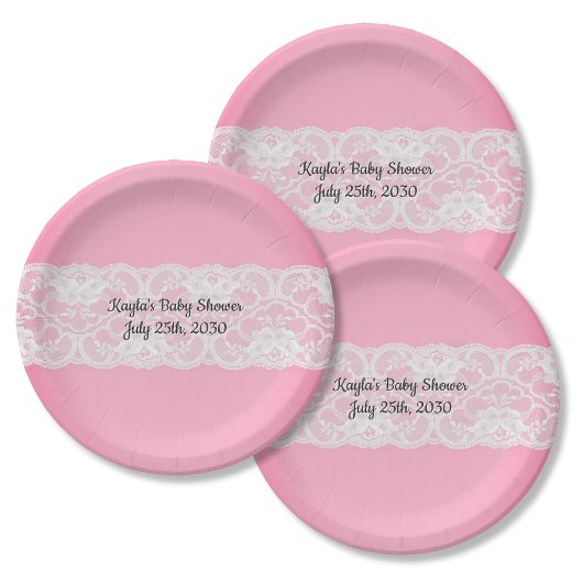 Rosa mit Spitzen-Baby-Dusche Pappteller