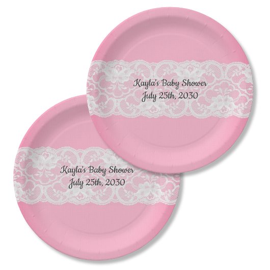 Rosa mit Spitzen-Baby-Dusche Pappteller