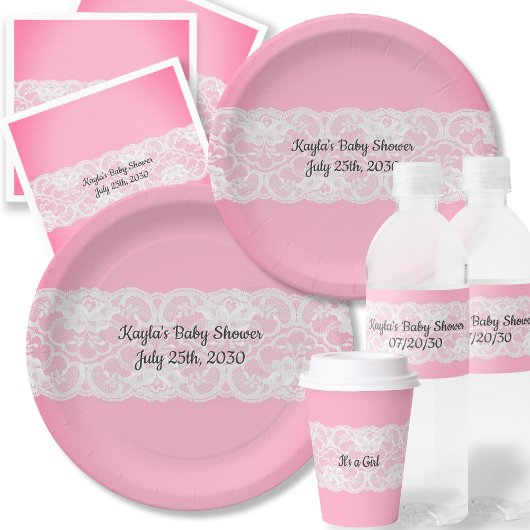 Rosa mit Spitzen-Baby-Dusche Pappteller