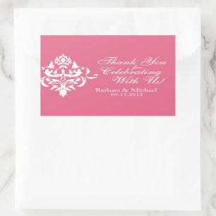 Rosa mit weißem Damaskus-Rectangle-Hochzeitskleber Rechteckiger Aufkleber