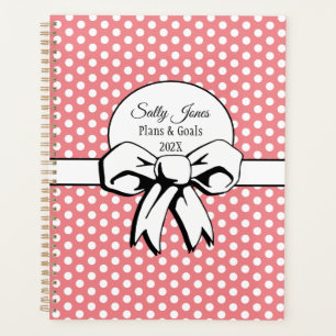 Rosa mit weißen Polka Docks und Bow Personalisiert Planer