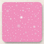 Rosa mit weißen Punkten und Schneeflocken Getränkeuntersetzer (Vorderseite)