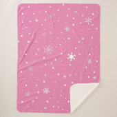 Rosa mit weißen Punkten und Schneeflocken Sherpadecke (Vorderseite)