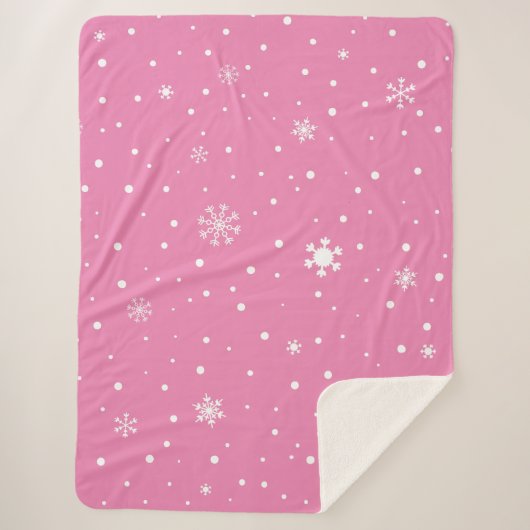 Rosa mit weißen Punkten und Schneeflocken Sherpadecke (Vorderseite)