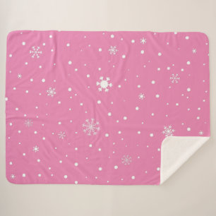 Rosa mit weißen Punkten und Schneeflocken Sherpadecke