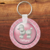 Rosa mit weißer Nadelkette Schlüsselanhänger (Vorderseite)