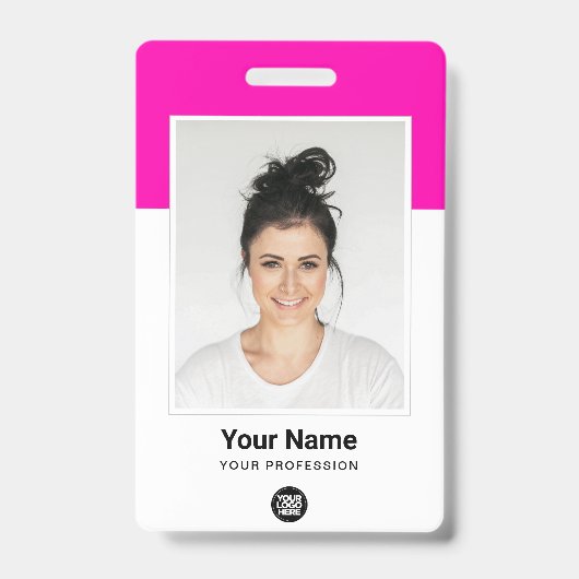 Rosa Mitarbeiter riesige Foto Qr Bar Code Logo Nam Ausweis (Vorderseite)