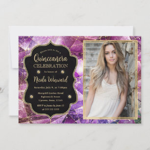Rosa Mitternacht Kristall Galaxie Quinceanera Foto Einladung