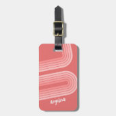 Rosa Mod Retro Strickter Muster Individuelle Name Gepäckanhänger (Vorderseite vertikal)