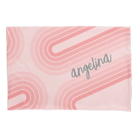 Rosa Mod Retro Strickter Muster Individuelle Name Kissenbezug (Vorderseite)