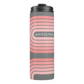 Rosa Mod Retro Strickter Muster Individuelle Name Thermosbecher (Vorderseite)