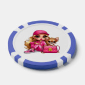 Rosa Modepuppe und Welpen-Plüschdecke Pokerchips (Einzeln)