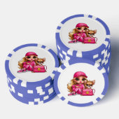 Rosa Modepuppe und Welpen-Plüschdecke Pokerchips (Stapel)