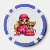Rosa Modepuppe und Welpen-Plüschdecke Pokerchips (Rückseite)