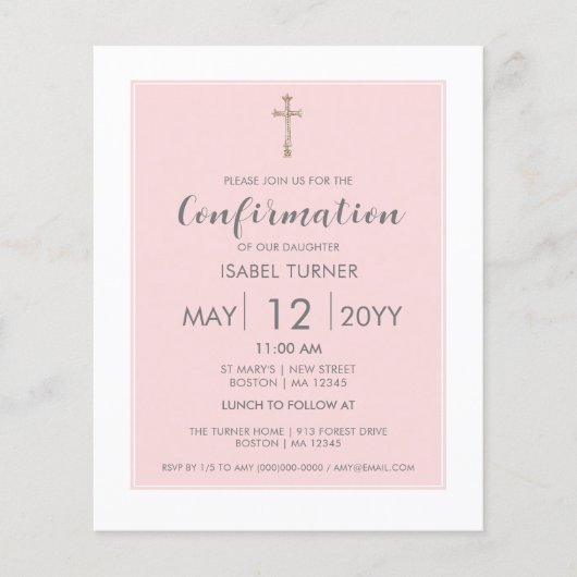 Rosa | Modern Confirmation budget Einladung (Vorderseite)